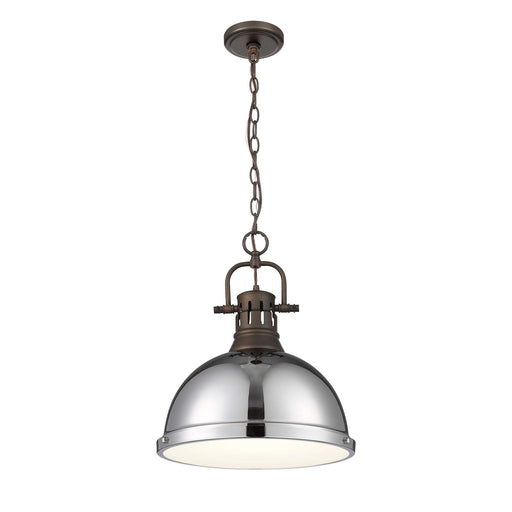 Golden Lighting Duncan 14in 1-Light Chain Pendant | Farmhouse Rubbed Bronze and Chrome Steel | Kitchen & Dining Room | Model 3602-L RBZ-CH