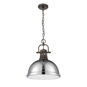 Golden Lighting Duncan 14in 1-Light Chain Pendant | Farmhouse Rubbed Bronze and Chrome Steel | Kitchen & Dining Room | Model 3602-L RBZ-CH