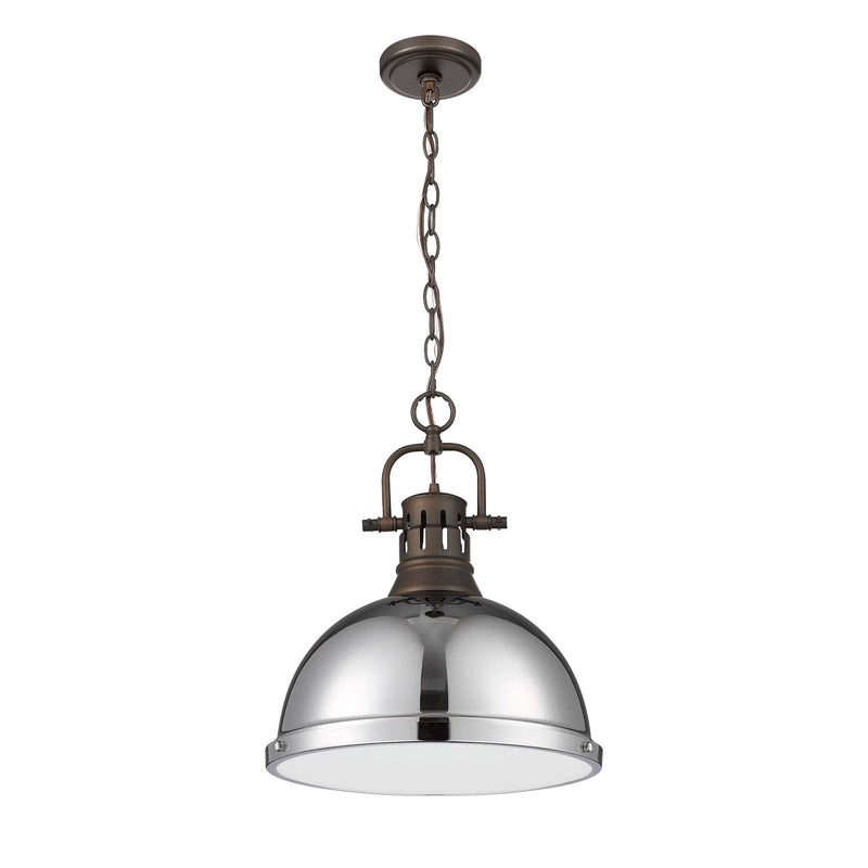 Golden Lighting Duncan 14in 1-Light Chain Pendant | Farmhouse Rubbed Bronze and Chrome Steel | Kitchen & Dining Room | Model 3602-L RBZ-CH