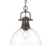 Golden Lighting Duncan 14in 1-Light Pendant | Farmhouse Rubbed Bronze and Clear Glass | Kitchen Island & Dining Room | Model 3602-L RBZ-CLR