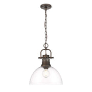 Golden Lighting Duncan 14in 1-Light Pendant | Farmhouse Rubbed Bronze and Clear Glass | Kitchen Island & Dining Room | Model 3602-L RBZ-CLR