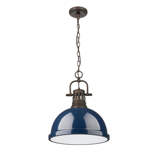 Golden Lighting Duncan 14in 1-Light Pendant | Farmhouse Rubbed Bronze and Navy Blue Steel | Kitchen Island & Dining Room | Model 3602-L RBZ-NVY