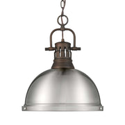 Golden Lighting Duncan 14in 1-Light Pendant | Farmhouse Rubbed Bronze and Pewter Steel | Kitchen Island & Dining Room | Model 3602-L RBZ-PW