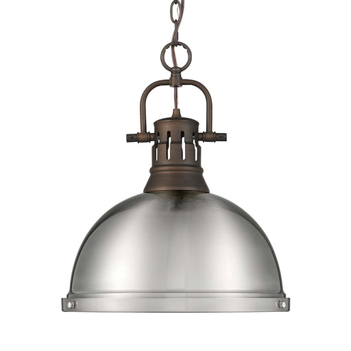 Golden Lighting Duncan 14in 1-Light Pendant | Farmhouse Rubbed Bronze and Pewter Steel | Kitchen Island & Dining Room | Model 3602-L RBZ-PW