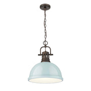 Golden Lighting Duncan 14in 1-Light Pendant | Farmhouse Rubbed Bronze and Seafoam Steel | Kitchen & Dining Room | Model 3602-L RBZ-SF