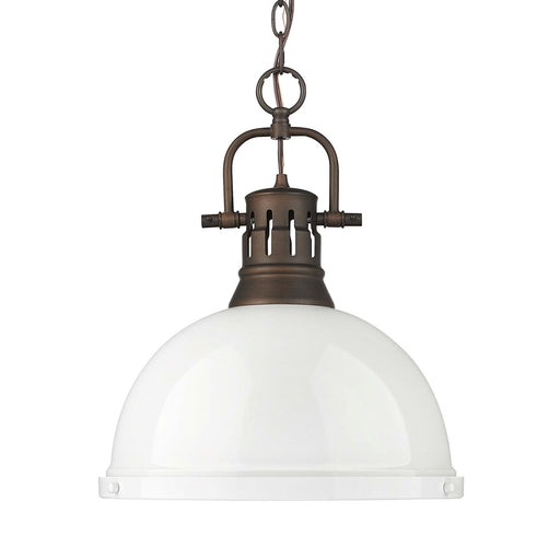 Golden Lighting Duncan 14in 1-Light Chain Pendant | Farmhouse Rubbed Bronze and White Steel | Kitchen Island & Dining Room | Model 3602-L RBZ-WH