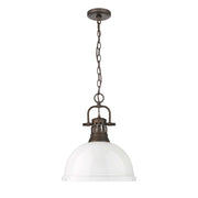 Golden Lighting Duncan 14in 1-Light Chain Pendant | Farmhouse Rubbed Bronze and White Steel | Kitchen Island & Dining Room | Model 3602-L RBZ-WH