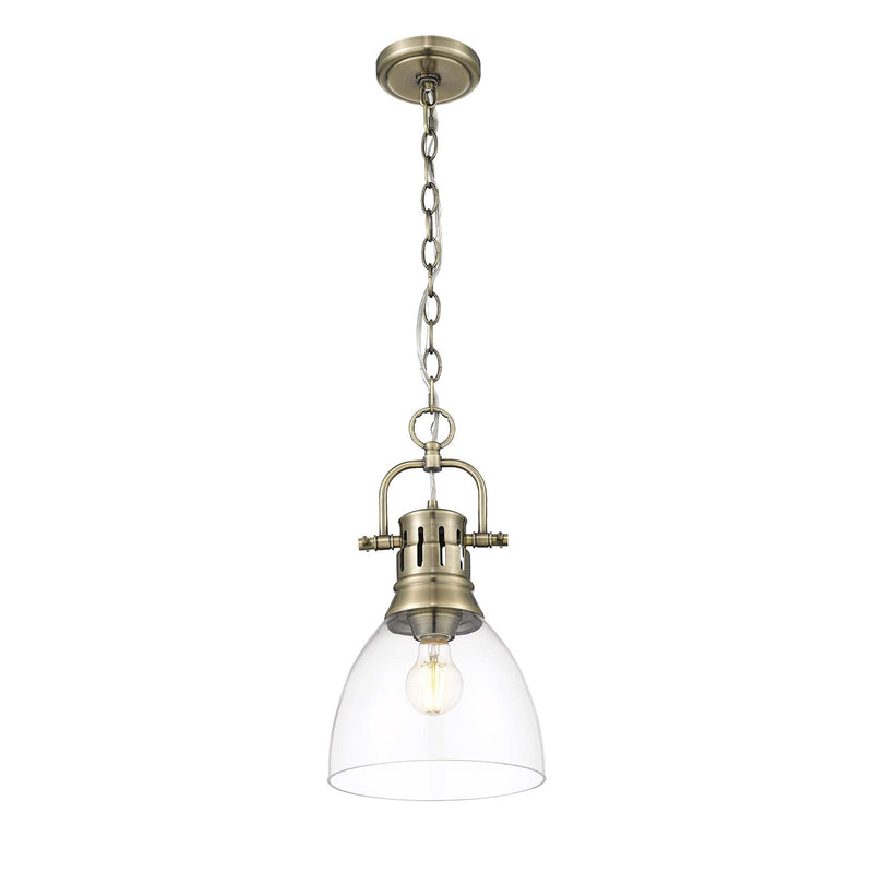 Golden Lighting Duncan 9in 1-Light Pendant | Farmhouse Aged Brass and Clear Glass | Kitchen Island & Dining Room | Model 3602-S AB-CLR