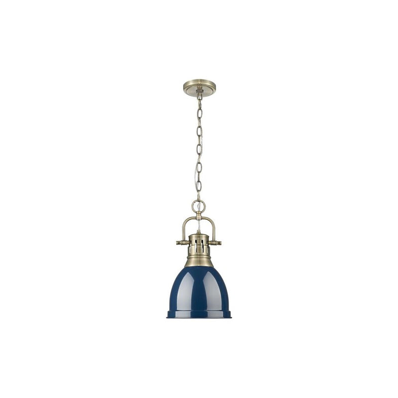 Golden Lighting Duncan 1-Light Chain Pendant, Brass/Navy - 3602-SAB-NVY