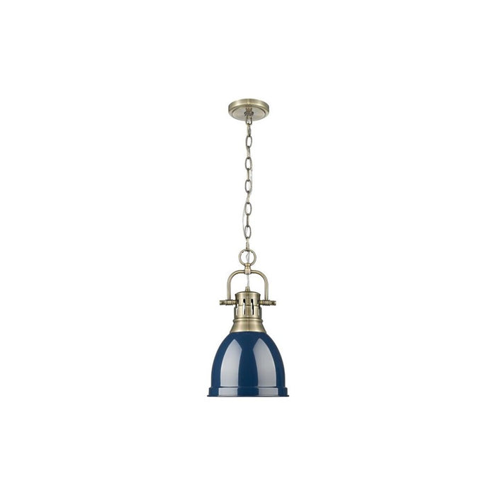 Golden Lighting Duncan 1-Light Chain Pendant, Brass/Navy - 3602-SAB-NVY