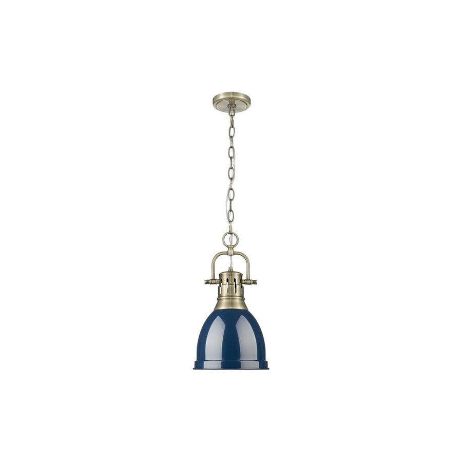 Golden Lighting Duncan 1-Light Chain Pendant, Brass/Navy - 3602-SAB-NVY
