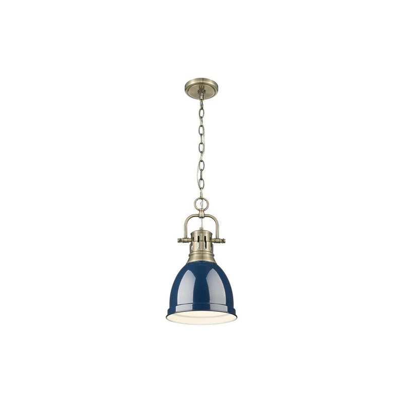 Golden Lighting Duncan 1-Light Chain Pendant, Brass/Navy