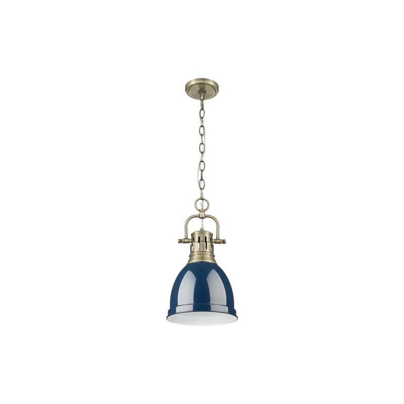 Golden Lighting Duncan 1-Light Chain Pendant, Brass/Navy