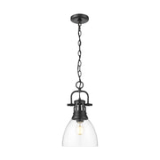 Golden Lighting Duncan 9in 1-Light Pendant | Farmhouse Matte Black and Clear Glass | Kitchen Island & Dining Room | Model 3602-S BLK-CLR