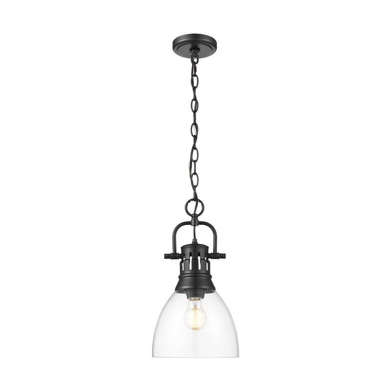 Golden Lighting Duncan 9in 1-Light Pendant | Farmhouse Matte Black and Clear Glass | Kitchen Island & Dining Room | Model 3602-S BLK-CLR