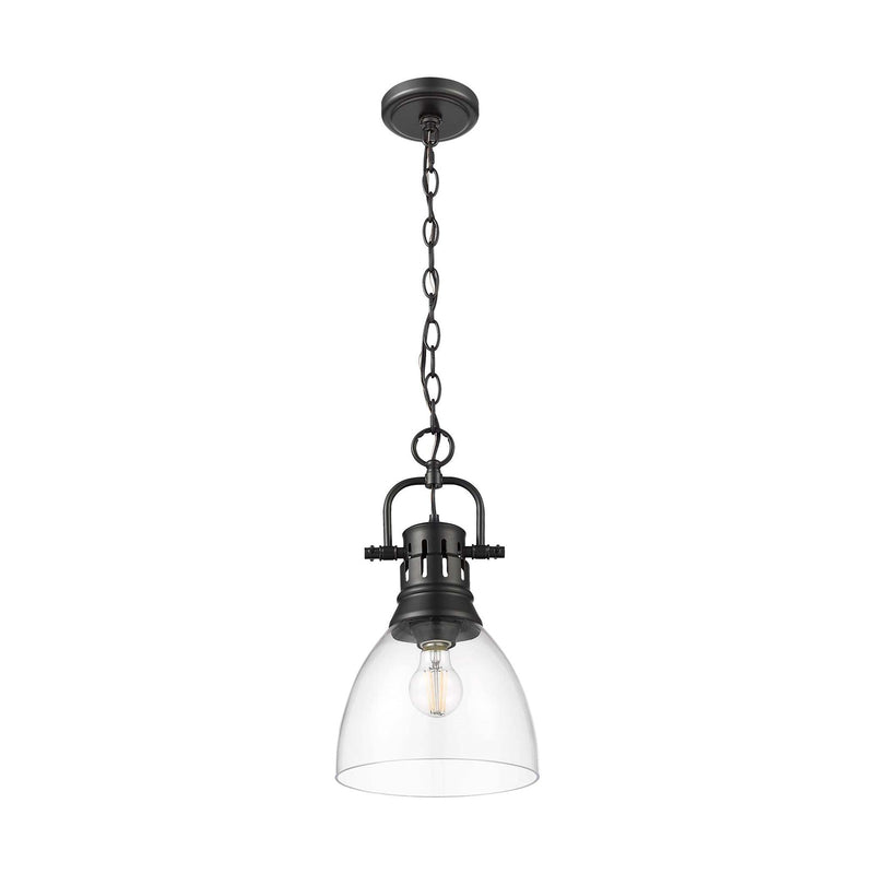 Golden Lighting Duncan 9in 1-Light Pendant | Farmhouse Matte Black and Clear Glass | Kitchen Island & Dining Room | Model 3602-S BLK-CLR