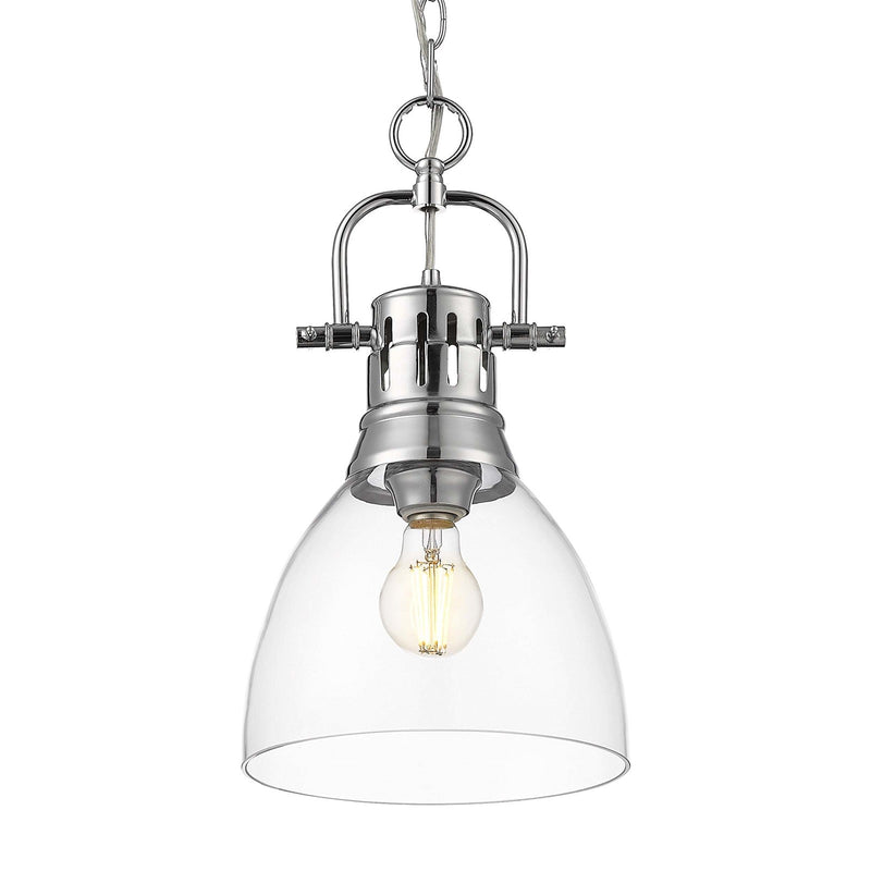 Golden Lighting Duncan 9in 1-Light Pendant | Country Farmhouse Chrome and Clear Glass | Kitchen Island & Dining Room | Model 3602-S CH-CLR