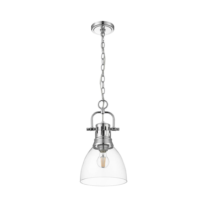Golden Lighting Duncan 9in 1-Light Pendant | Country Farmhouse Chrome and Clear Glass | Kitchen Island & Dining Room | Model 3602-S CH-CLR