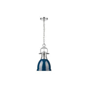 Golden Lighting Duncan 1-Light Chain Pendant, Chrome/Navy Blue - 3602-SCH-NVY
