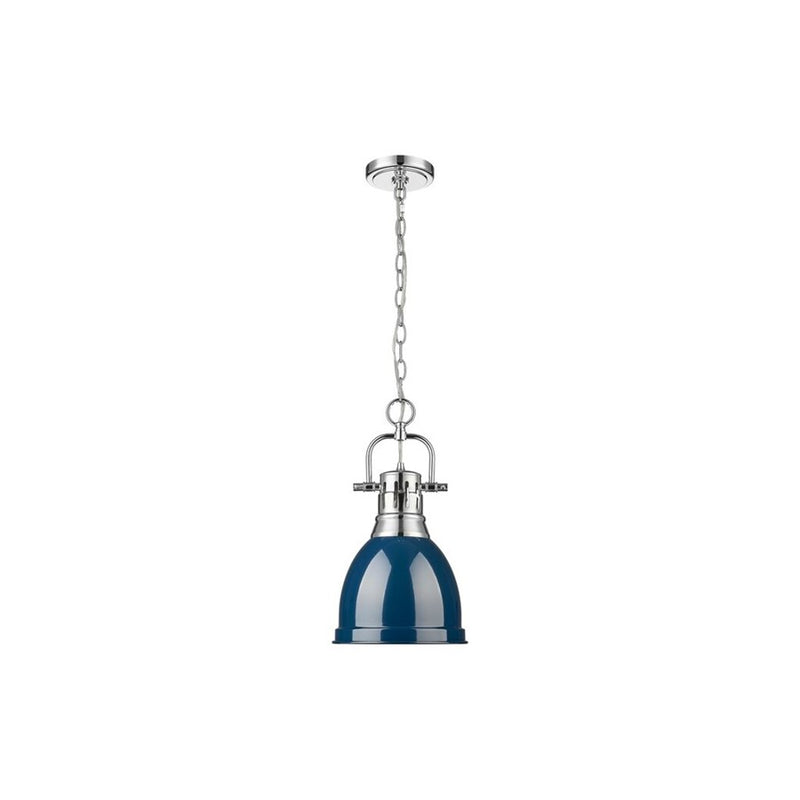 Golden Lighting Duncan 1-Light Chain Pendant, Chrome/Navy Blue - 3602-SCH-NVY