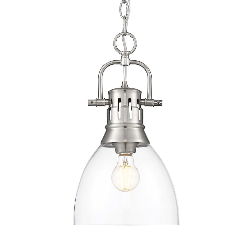 Golden Lighting Duncan 9in 1-Light Pendant | Country Farmhouse Pewter and Clear Glass | Kitchen & Dining Room | Model 3602-S PW-CLR