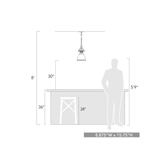 Golden Lighting Duncan 1-Light Chain Pendant, Pewter/Matte White