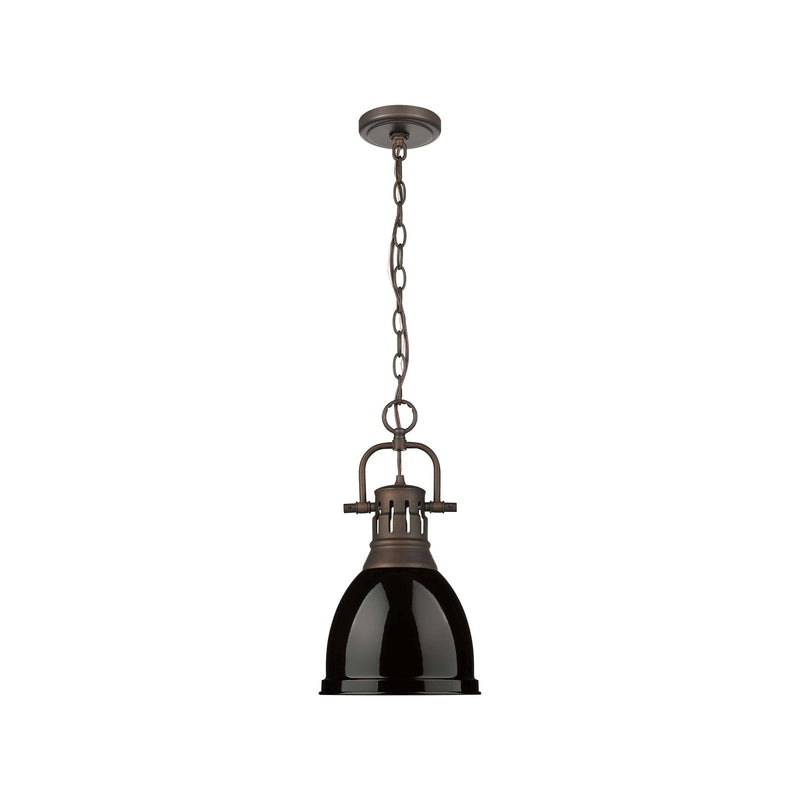 Golden Lighting Duncan 9in 1-Light Pendant | Farmhouse Rubbed Bronze and Black Steel | Kitchen & Dining Room | Model 3602-S RBZ-BK