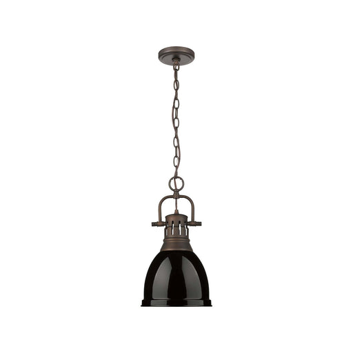 Golden Lighting Duncan 9in 1-Light Pendant | Farmhouse Rubbed Bronze and Black Steel | Kitchen & Dining Room | Model 3602-S RBZ-BK