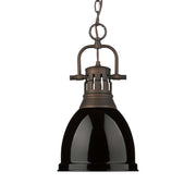 Golden Lighting Duncan 9in 1-Light Pendant | Farmhouse Rubbed Bronze and Black Steel | Kitchen & Dining Room | Model 3602-S RBZ-BK