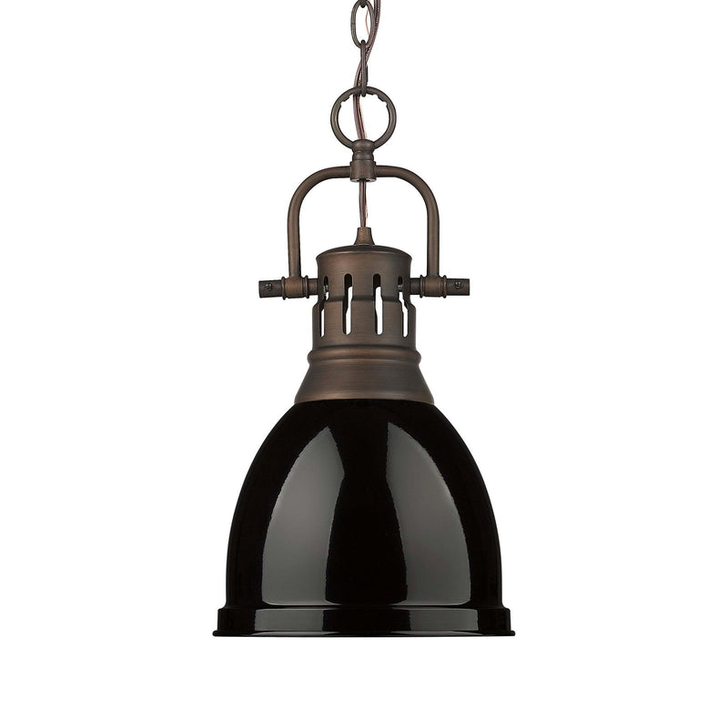 Golden Lighting Duncan 9in 1-Light Pendant | Farmhouse Rubbed Bronze and Black Steel | Kitchen & Dining Room | Model 3602-S RBZ-BK