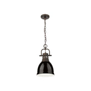 Golden Lighting Duncan 9in 1-Light Pendant | Farmhouse Rubbed Bronze and Black Steel | Kitchen & Dining Room | Model 3602-S RBZ-BK