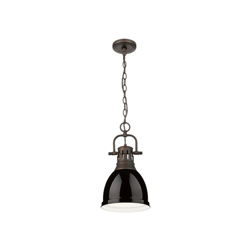 Golden Lighting Duncan 9in 1-Light Pendant | Farmhouse Rubbed Bronze and Black Steel | Kitchen & Dining Room | Model 3602-S RBZ-BK