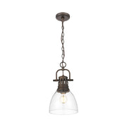 Golden Lighting Duncan 9in 1-Light Pendant | Country Farmhouse Rubbed Bronze and Clear Glass | Kitchen & Dining Room | Model 3602-S RBZ-CLR