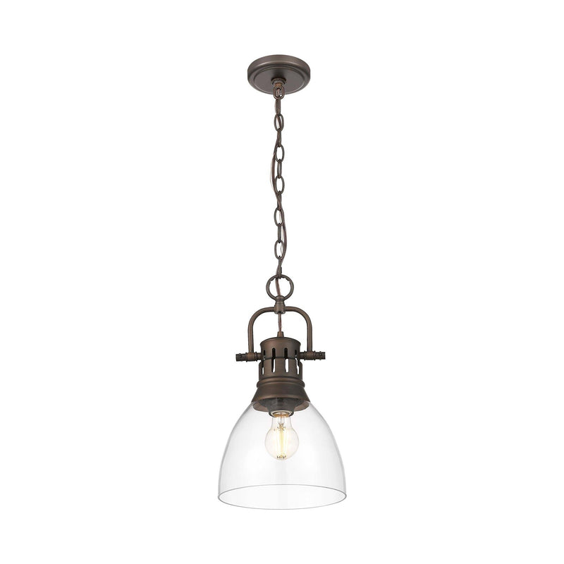 Golden Lighting Duncan 9in 1-Light Pendant | Country Farmhouse Rubbed Bronze and Clear Glass | Kitchen & Dining Room | Model 3602-S RBZ-CLR