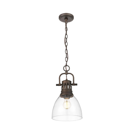 Golden Lighting Duncan 9in 1-Light Pendant | Country Farmhouse Rubbed Bronze and Clear Glass | Kitchen & Dining Room | Model 3602-S RBZ-CLR