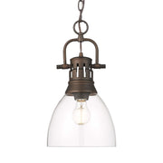 Golden Lighting Duncan 9in 1-Light Pendant | Country Farmhouse Rubbed Bronze and Clear Glass | Kitchen & Dining Room | Model 3602-S RBZ-CLR
