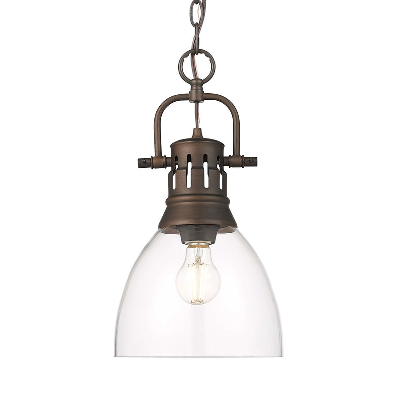 Golden Lighting Duncan 9in 1-Light Pendant | Country Farmhouse Rubbed Bronze and Clear Glass | Kitchen & Dining Room | Model 3602-S RBZ-CLR