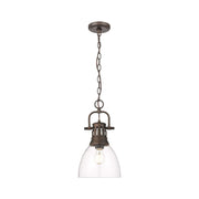 Golden Lighting Duncan 9in 1-Light Pendant | Country Farmhouse Rubbed Bronze and Clear Glass | Kitchen & Dining Room | Model 3602-S RBZ-CLR