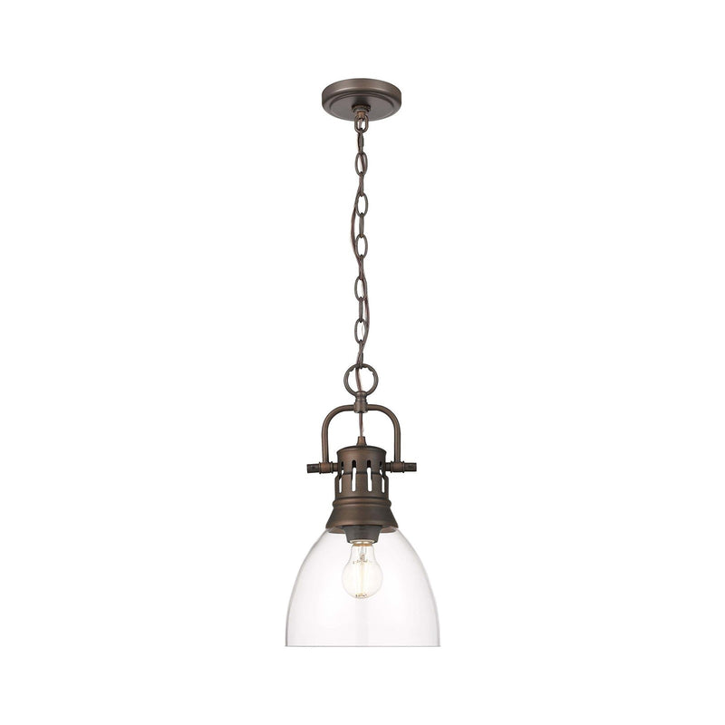 Golden Lighting Duncan 9in 1-Light Pendant | Country Farmhouse Rubbed Bronze and Clear Glass | Kitchen & Dining Room | Model 3602-S RBZ-CLR