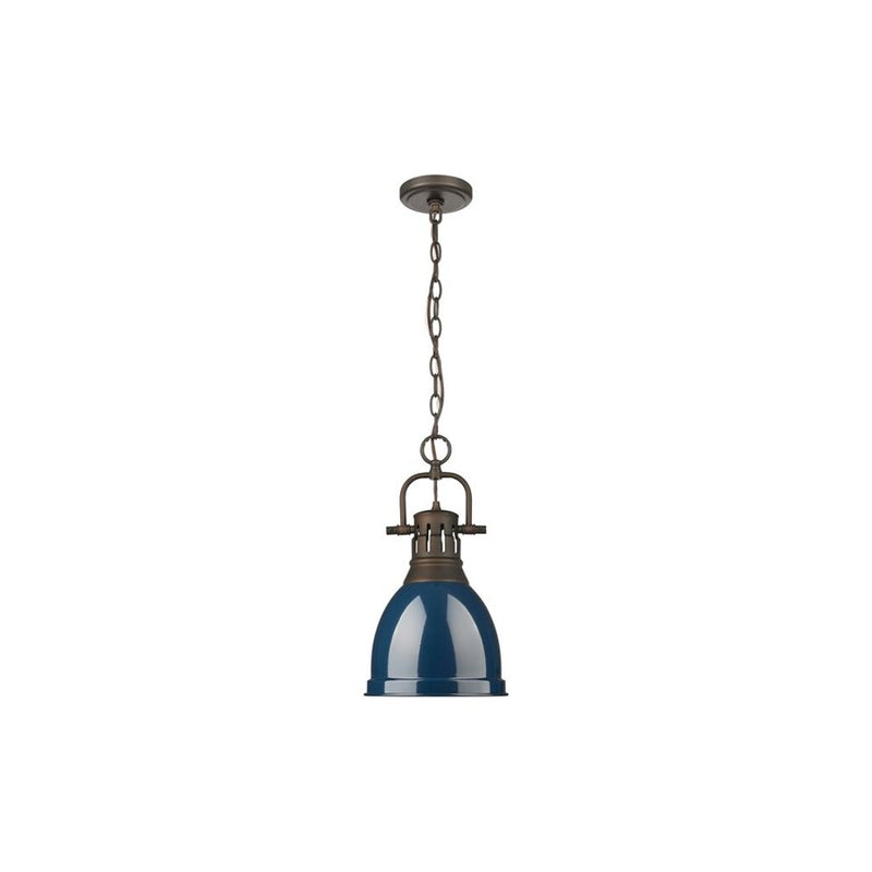 Golden Lighting Duncan 1-Light Chain Pendant, Bronze/Navy - 3602-SRBZ-NVY