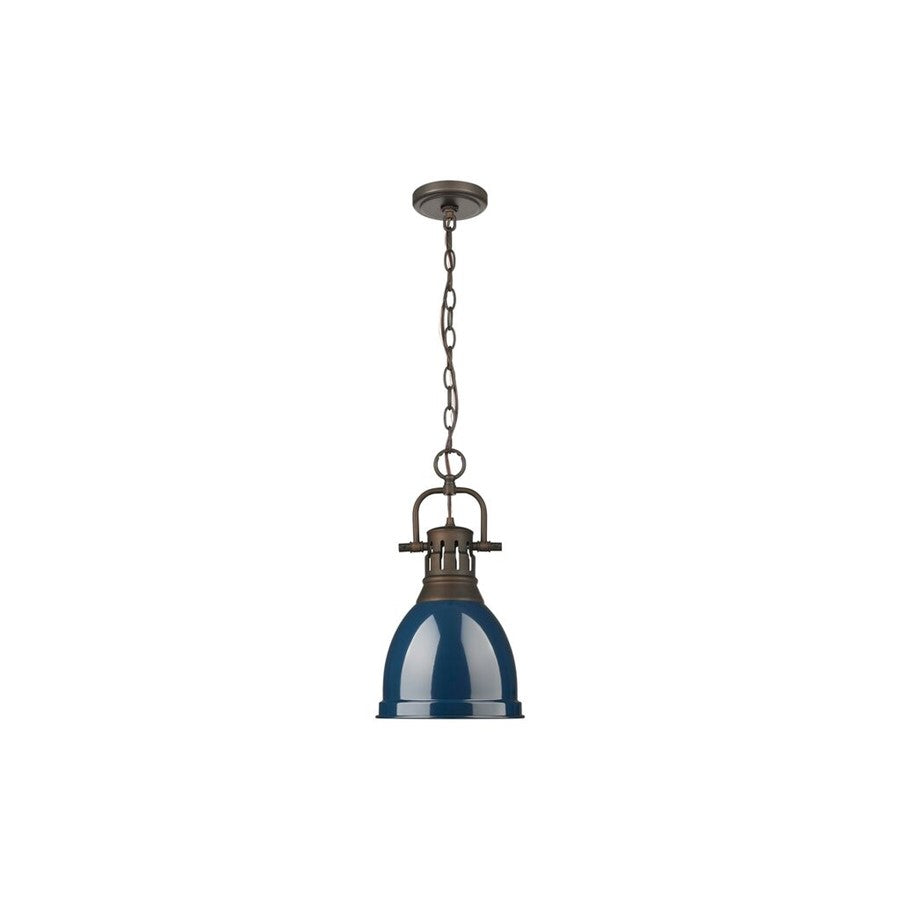 Golden Lighting Duncan 1-Light Chain Pendant, Bronze/Navy - 3602-SRBZ-NVY