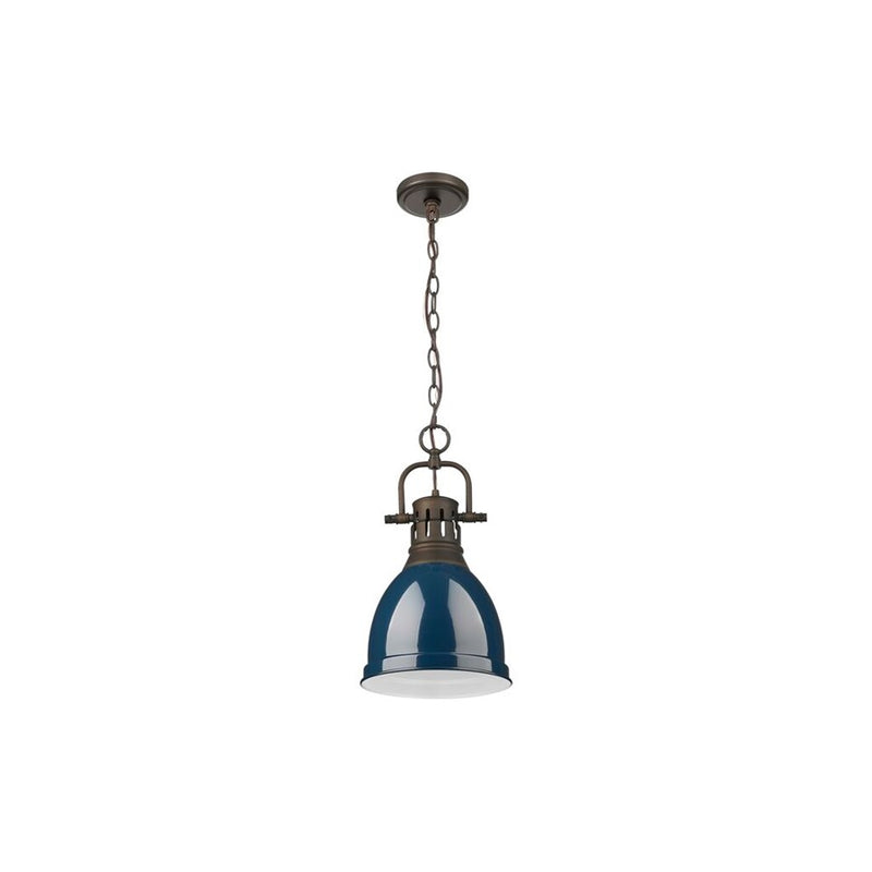 Golden Lighting Duncan 1-Light Chain Pendant, Bronze/Navy