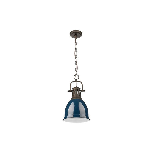 Golden Lighting Duncan 1-Light Chain Pendant, Bronze/Navy