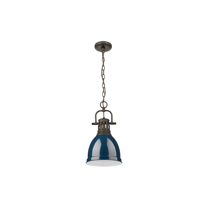 Golden Lighting Duncan 1-Light Chain Pendant, Bronze/Navy