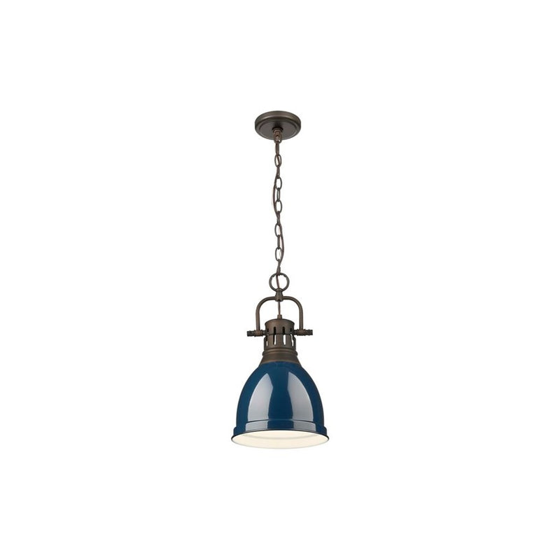 Golden Lighting Duncan 1-Light Chain Pendant, Bronze/Navy