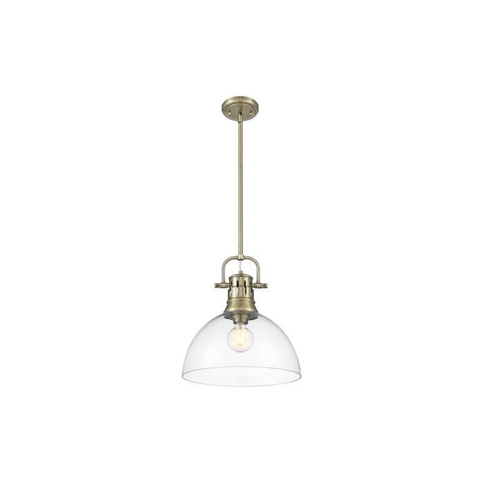 Golden Lighting Duncan 1-Light Rod Pendant, Brass/Clear