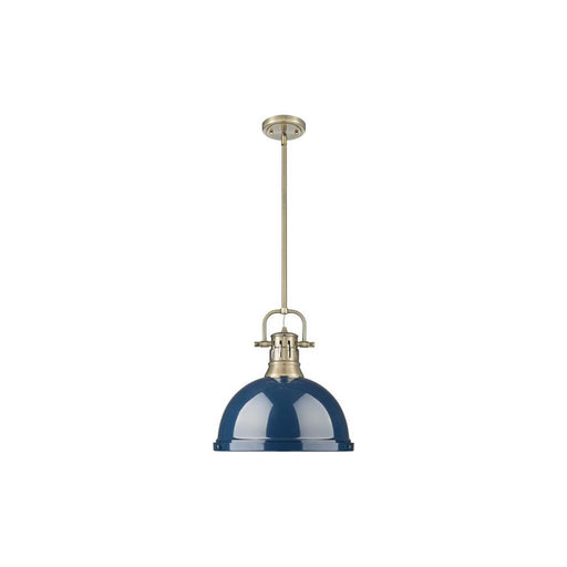 Golden Lighting Duncan Large 1-Light Rod Pendant, Brass/Navy - 3604-LAB-NVY