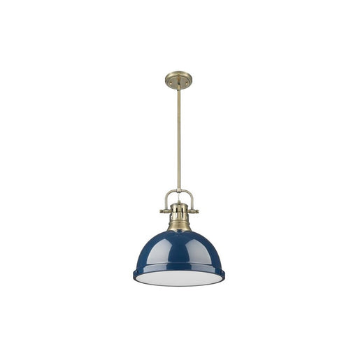 Golden Lighting Duncan Large 1-Light Rod Pendant, Brass/Navy