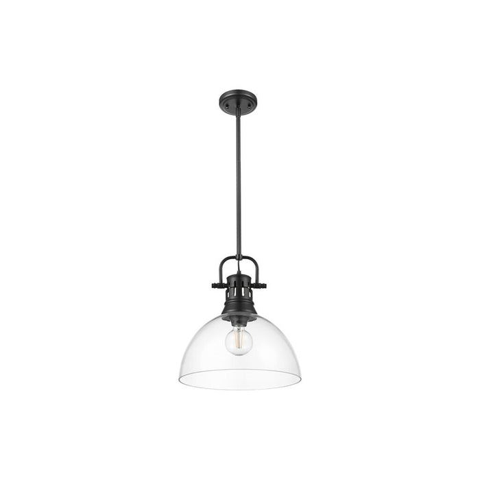 Golden Lighting Duncan 1-Light Pendant, Matte Black/Clear Glass
