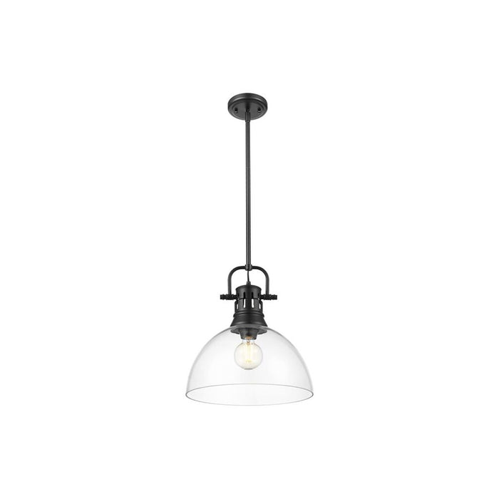 Golden Lighting Duncan 1-Light Pendant, Matte Black/Clear Glass